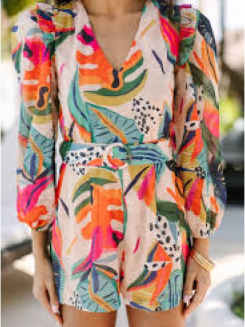 TCEC Multicolor Tropical Print Romper - Pink, Orange, Green, Blue